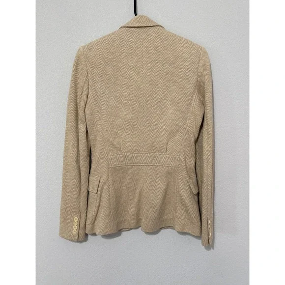 Ralph Lauren Tan Herringbone Blazer Women's Size 2 Cotton/Silk Blend Equestrian - Picture 4 of 7